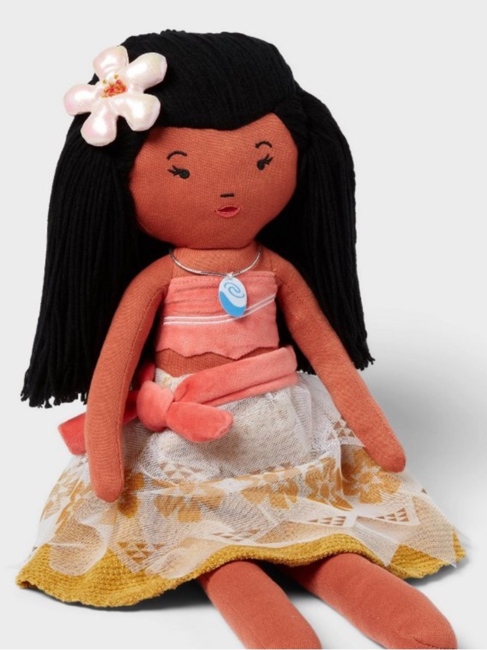 Disney Moana - Coral Cloth Doll with Black Yarn Hair and Pink Flower